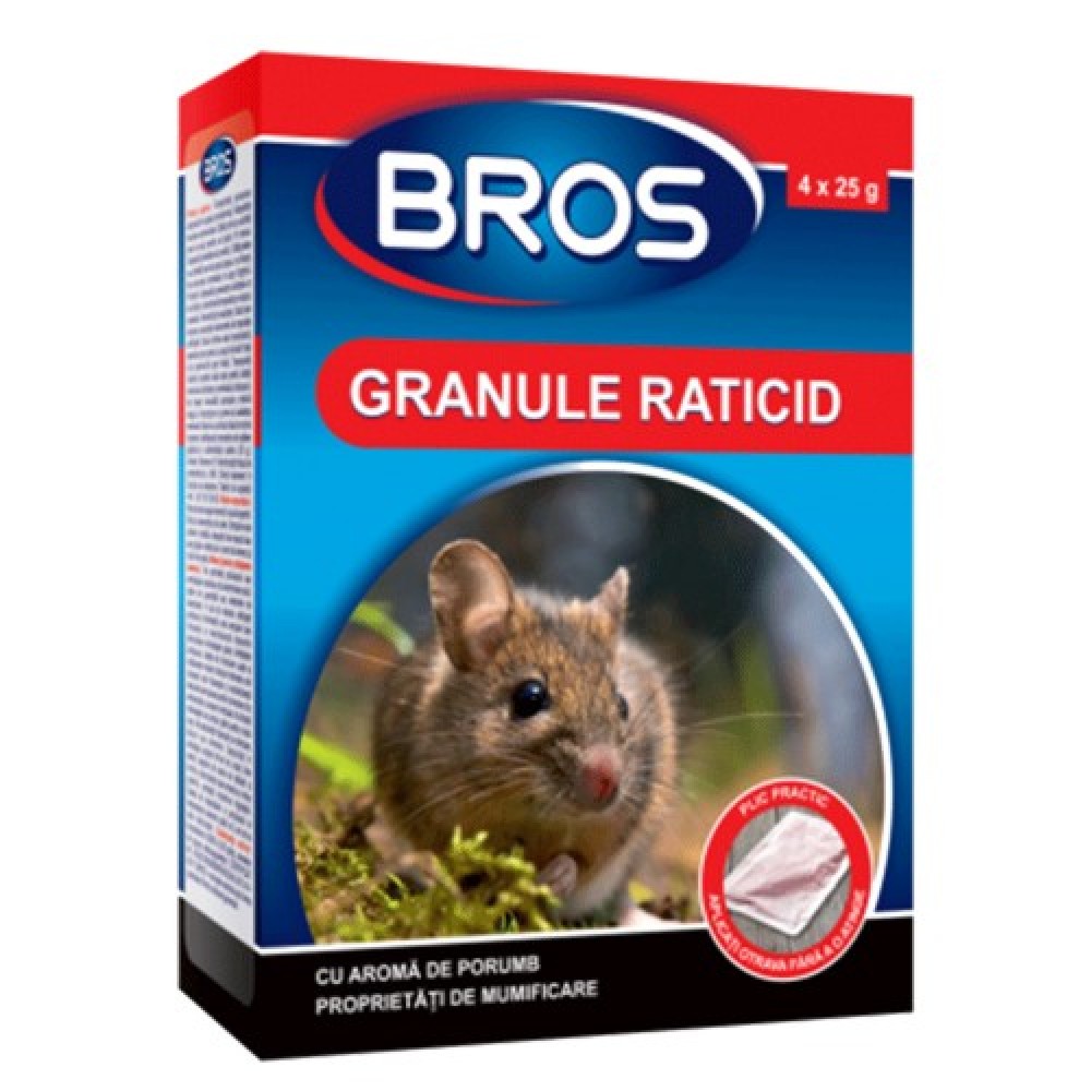 Raticid granule, impotriva soarecilor si sobolanilor  Bros 140g. (1632)